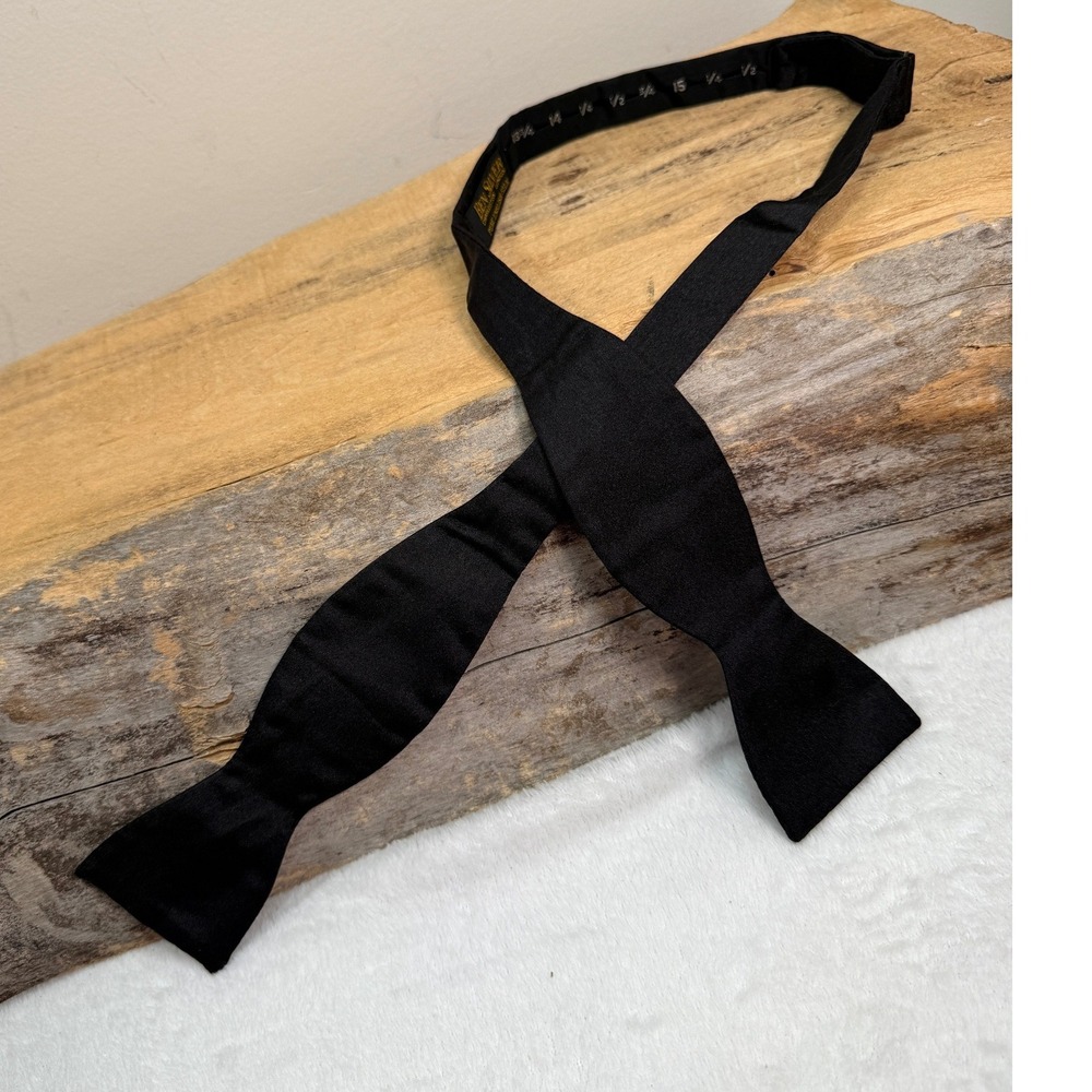 Ben Silver Charleston London Black Pure English Silk Self-Tie Bowtie Adjustable